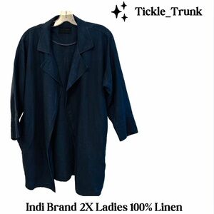 Women's Navy Linen Trench Coat